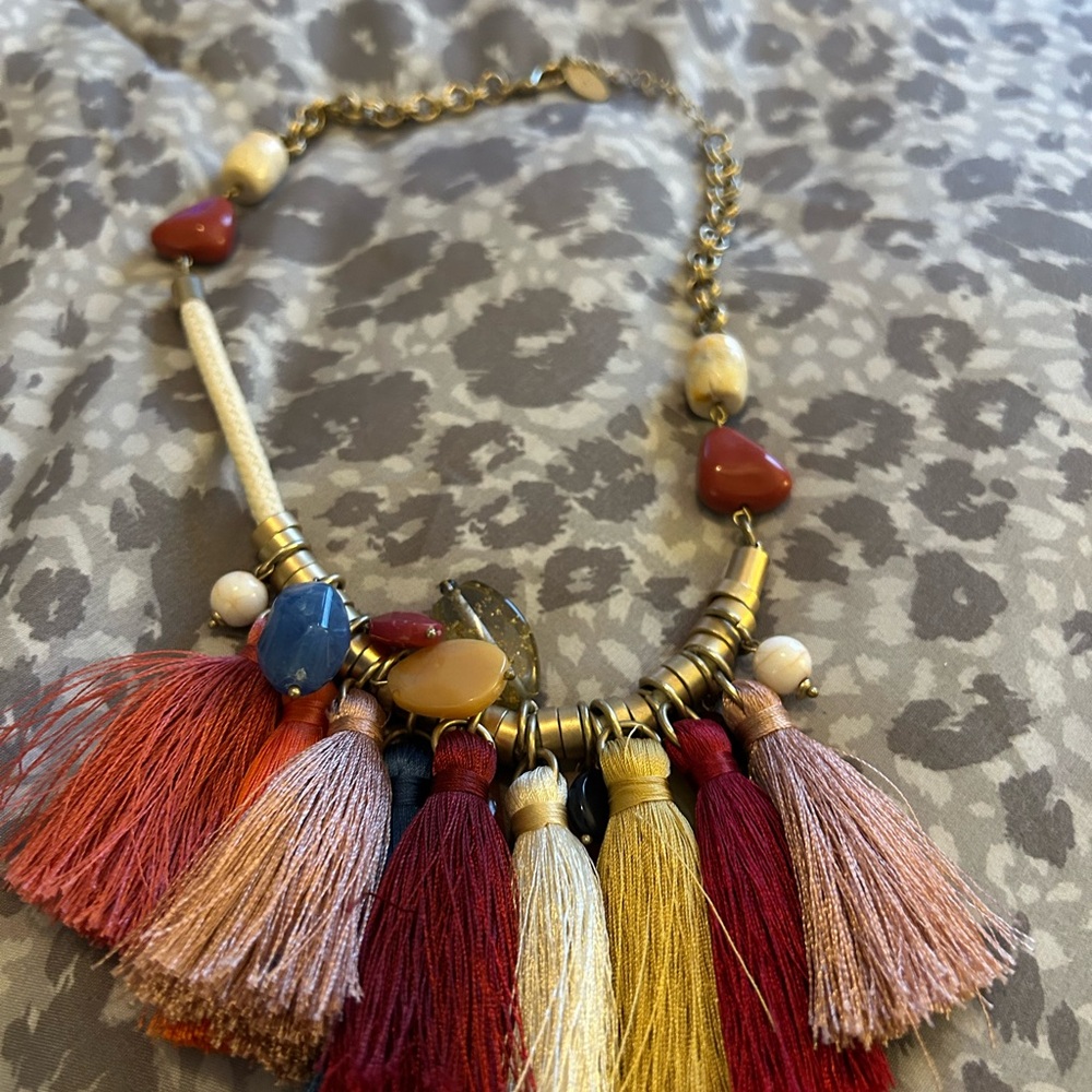 Chico's Multicolor Tassel Necklace with Gold Accents